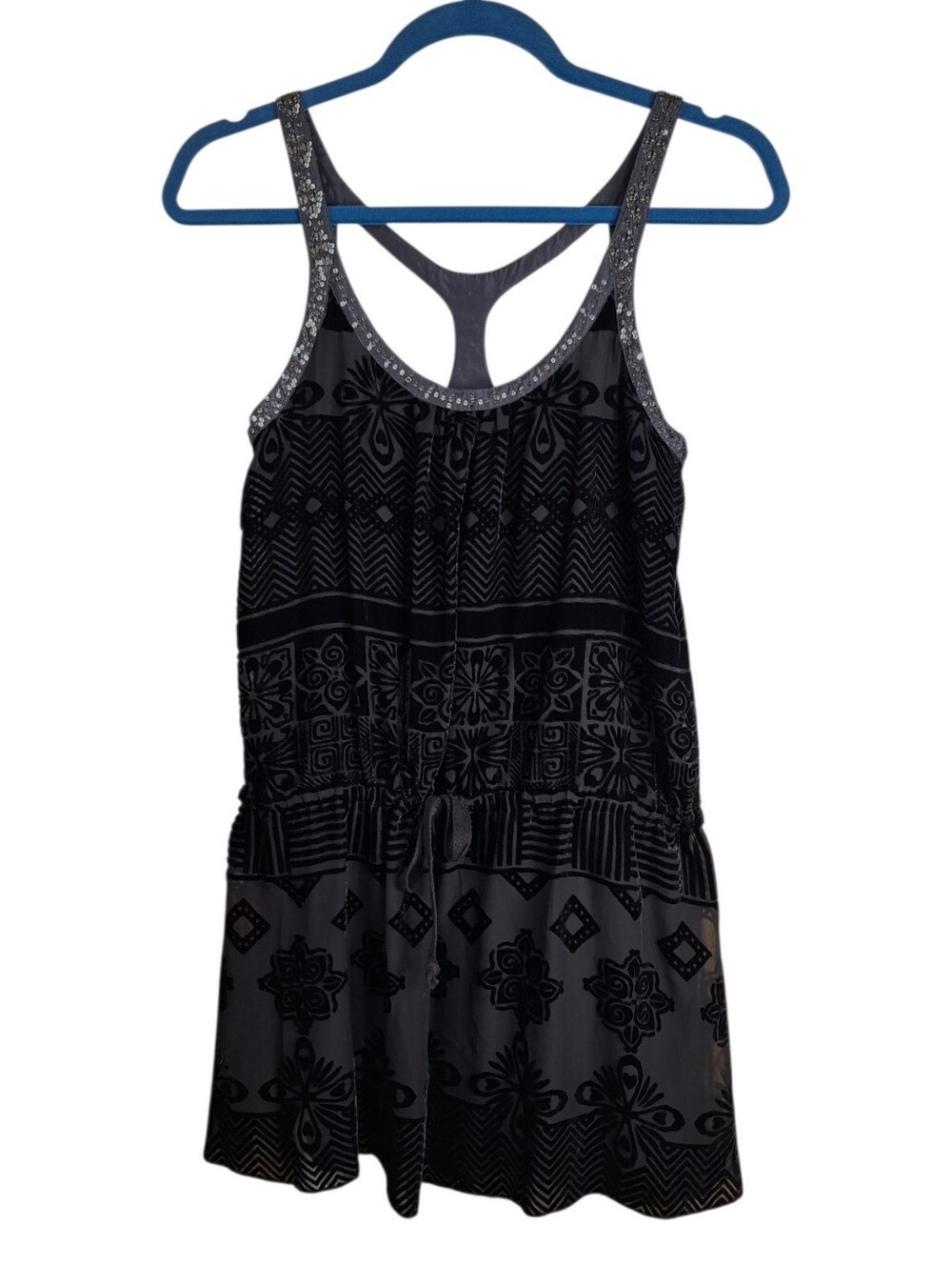 Free People Black Velvet Sequin Silk Tank Top Sz 0 XS Whimsigoth Fairy Grunge